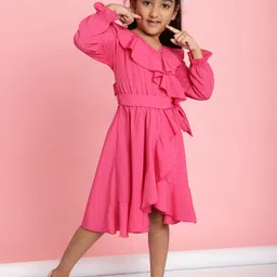 MINI & MING Girls Peter Pan Collar Ruffled Crepe Fit & Flare Dress-picture-32