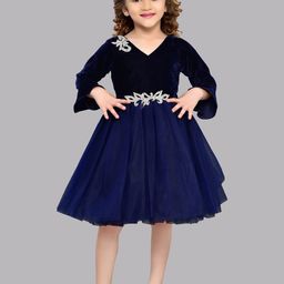 Pink Chick Girls Applique Velvet Bell Sleeves Fit & Flare Dress-picture-3