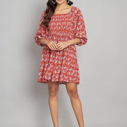 Amagyaa Floral Printed Puff Sleeves Fit & Flare Dress-image-38