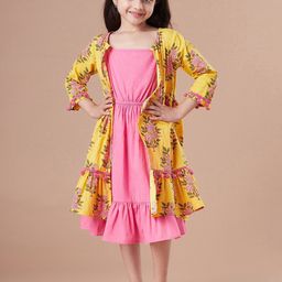 pspeaches Girls Print Fit & Flare Dress With Shrug-image-53