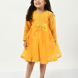 Bella Moda Girls Embellished Round Neck Sequined Fit & Flare Dress-picture-52