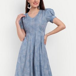 Rudraaksha Creations Geometric Printed Crepe Fit & Flare Dress-picture-22
