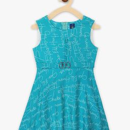 YK Girls Typography Print Fit & Flare Dress-image-12