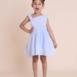 House of Spades Striped Asymmetric Neck Fit & Flare Dress-image-23