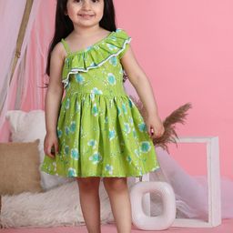 Cutiekins Girls Floral Printed Cotton Flared Pom-Pom Fit & Flare Dress-image-95
