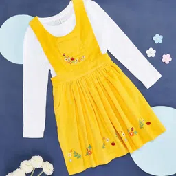 Pantaloons Junior Girls Embroidered Detail Cotton Pinafore Dress With Top-13