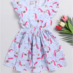 Lazy Shark Floral Printed Flutter Sleeves Fit & Flare Dress-36