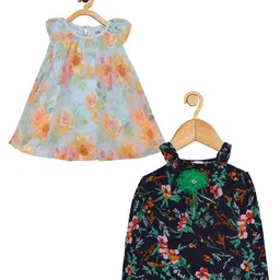 Creative Kids Girls Pack Of 2 Floral Printed Round Neck A-Line Midi Dress-image-46