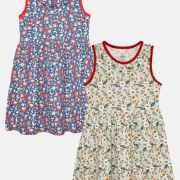 KiddoPanti Girls Pack of 2 Floral Print Pure Cotton A-Line Dress-picture-26
