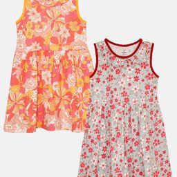 KiddoPanti Girls Pack of 2 Floral Print Pure Cotton A-Line Dress-52