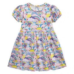 StyleCast Girls White Conversational Printed Puffed Sleeves Cotton Fit & Flare Dress-picture-52
