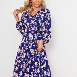 StyleCast Blue & Cream Floral Printed Cotton Fit & Flare Dress-picture-2