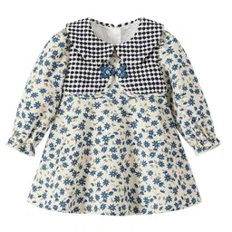 StyleCast Blue Girls Floral Printed Peter Pan Collar Puff Sleeves Maxi Fit & Flare Dress-image-52