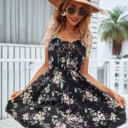 StyleCast Black Women Shoulder Straps Floral Fit & Flare Dress-image-87