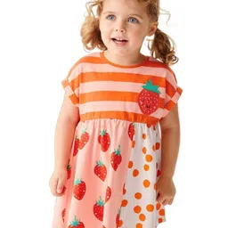 StyleCast Girls Orange Conversational Printed Extended Sleeves Cotton A-Line Dress-picture-23