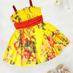 A.T.U.N. Girls Floral Print Shoulder Straps Pure Cotton Fit & Flare Dress-46