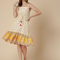 all about you Polka Dot Printed Shoulder Strap Neck Flounce Hem A-Line Dress-image-0