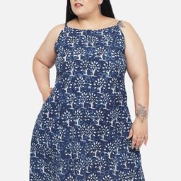 Indietoga Women Plus Size Hand Block Printed Sustainable Pure Cotton Dress-7