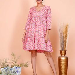 Salvia Sky Floral Printed V-Neck Fit & Flare Dress-image-53