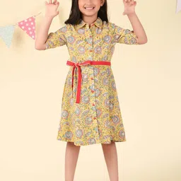 Fabindia Girls Cotton Floral Hand Block Printed T-shirt Dress-picture-27