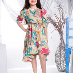 Peppermint Girls Round Neck Floral Print Fit & Flare Dress-image-65