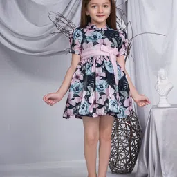Peppermint Girls Round Neck Short Puff Sleeves Floral Print Fit & Flare Dress-picture-53