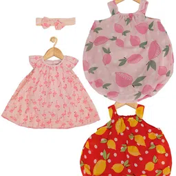 Creative Kids Infant Girls Pack Of 3 Conversational Printed Romper Dresses-picture-47