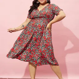 Berrylush Curve Floral Printed Fit & Flare Dress-image-61