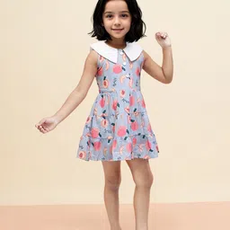 Toonyport Girls Printed Peter Pan Collar Gathered Cotton Mini Fit & Flare Dress-picture-16