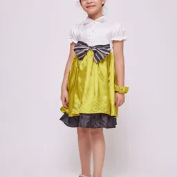 frangipani Girls Colourblocked Silk Fit & Flare Dress-image-57