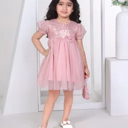 Peppermint Girls Embellished Puff Sleeves Sequined Fit & Flare Dress-56