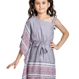 Peppermint Girls Geometric Printed One Shoulder Belted Fit & Flare Dress-picture-49