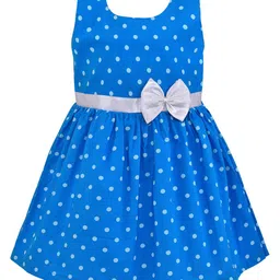 Wish Karo Girls Blue Polka Dot Cotton Dress-image-48