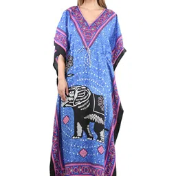 Exotic India V Neck Kimono Sleeves Floral Print Kaftan Maxi Dress-image-22