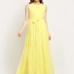La Zoire Yellow Georgette Maxi Dress-picture-10