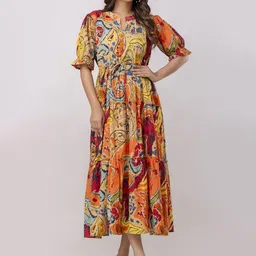 KALINI Plus Size Printed Tiered Cotton Fit & Flare Midi Dress-5