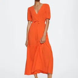 MANGO Red Seersucker A-Line Maxi Dress-image-28
