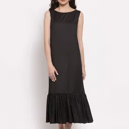 LELA Black Solid A-Line Maxi Dress-image-72
