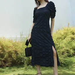 PINACOLADA Square Neck Puff Sleeves A-Line Midi Dress-image-84