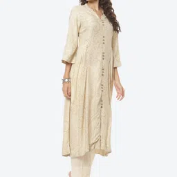 Biba Women Off White Ethnic Motifs Printed Pastels Anarkali Kurta with Scarf-image-95