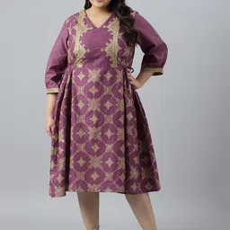 W Plus Size Ethnic Motifs Ethnic A-Line Cotton Dress-picture-14