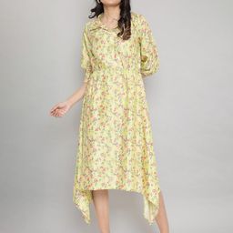 AURELIA Green Floral Printed Asymmetric Midi Shirt Dress-15
