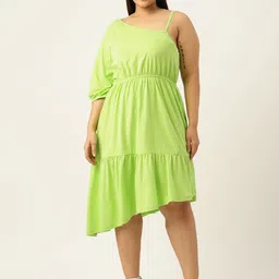 theRebelinme One Shoulder Puff Sleeve A-Line Midi Dress-picture-41