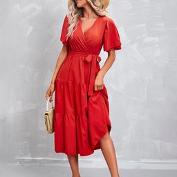 StyleCast Print Flared Sleeve A-Line Midi Dress-image-36
