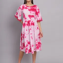 DECKEDUP Keyhole Neck Tie And Dye Flared Sleeve A-Line Midi Dress-picture-56