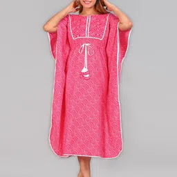 YASH GALLERY Leheriya Ethnic Motifs Printed Flared Sleeves Kaftan Midi Dress-image-11