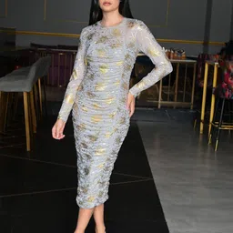 ODETTE Women Net Printed Bodycon Midi Dress-image-23