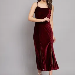 VAARARO Velvet Shoulder Strap Fit & Flare Midi Dress-picture-46