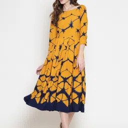 Sera Yellow & Grey A-Line Midi Dress-image-23