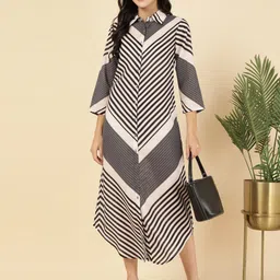 vibes by deebaco DEEBACO Striped Linen A-Line Midi Dress-picture-14